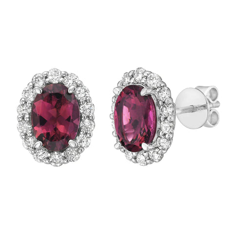 14KW Pink Tourmaline & Diamond Studs