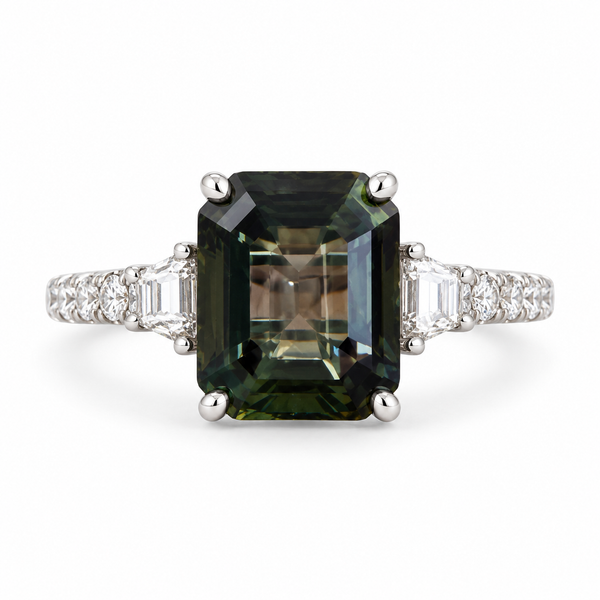 18KW Natural No Heat Green Sapphire Ring
