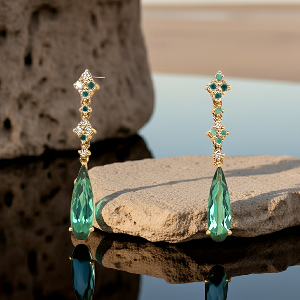 14KY Green Tourmaline Drop Earrings