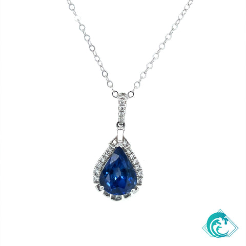 18KW Pear Blue Sapphire & Diamond Pendant