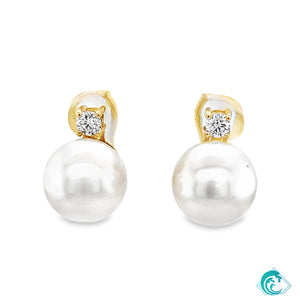 14KY Freshwater Pearl Diamond Stud Earrings