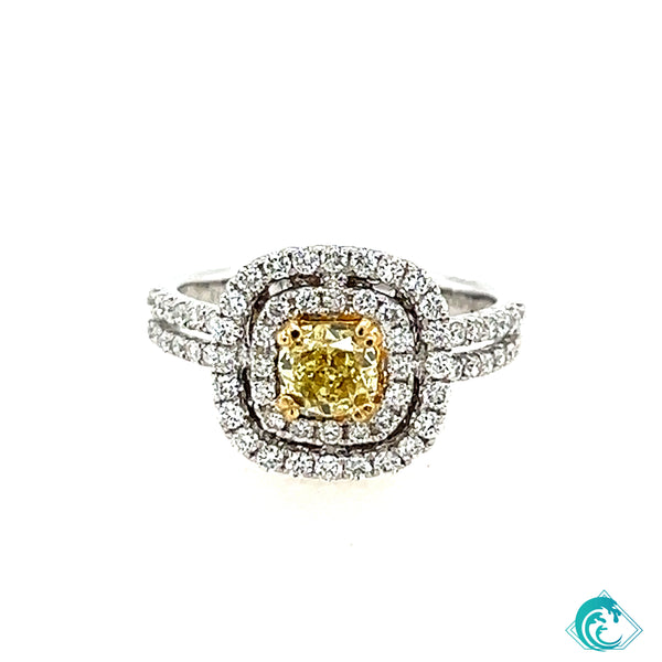 18KW Fancy Yellow Diamond Engagement Ring