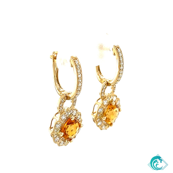 14KY Citrine Cushion Cut Earring