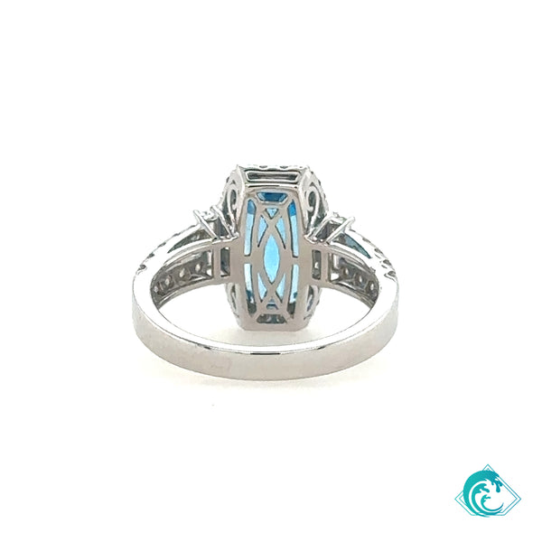 14KW Blue Topaz Diamond Ring