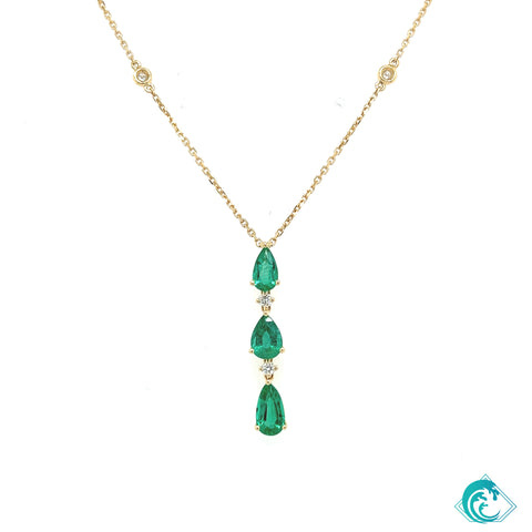 18KY Tier Drop Emerald & Diamond Necklace