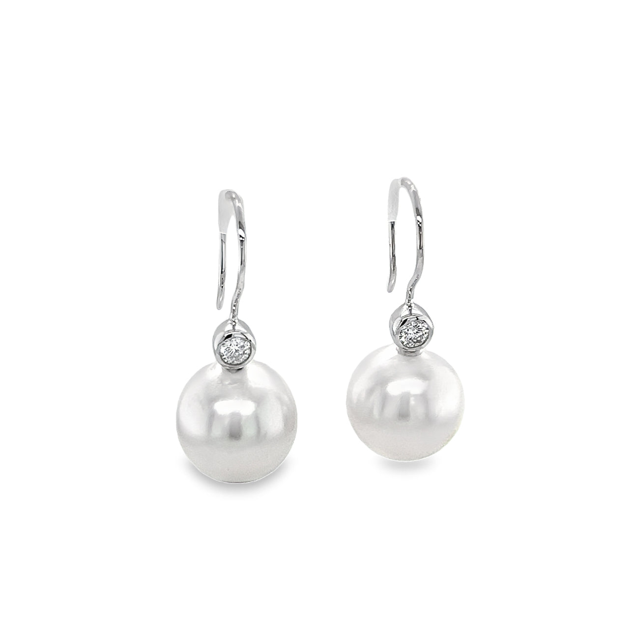 18KW Australian Pearl Diamond Fishhook Earrings