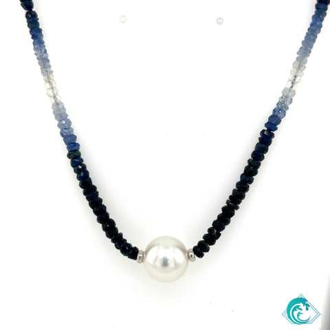 14K/Sterling White South Sea Pearl & Ombré Sapphire Necklace