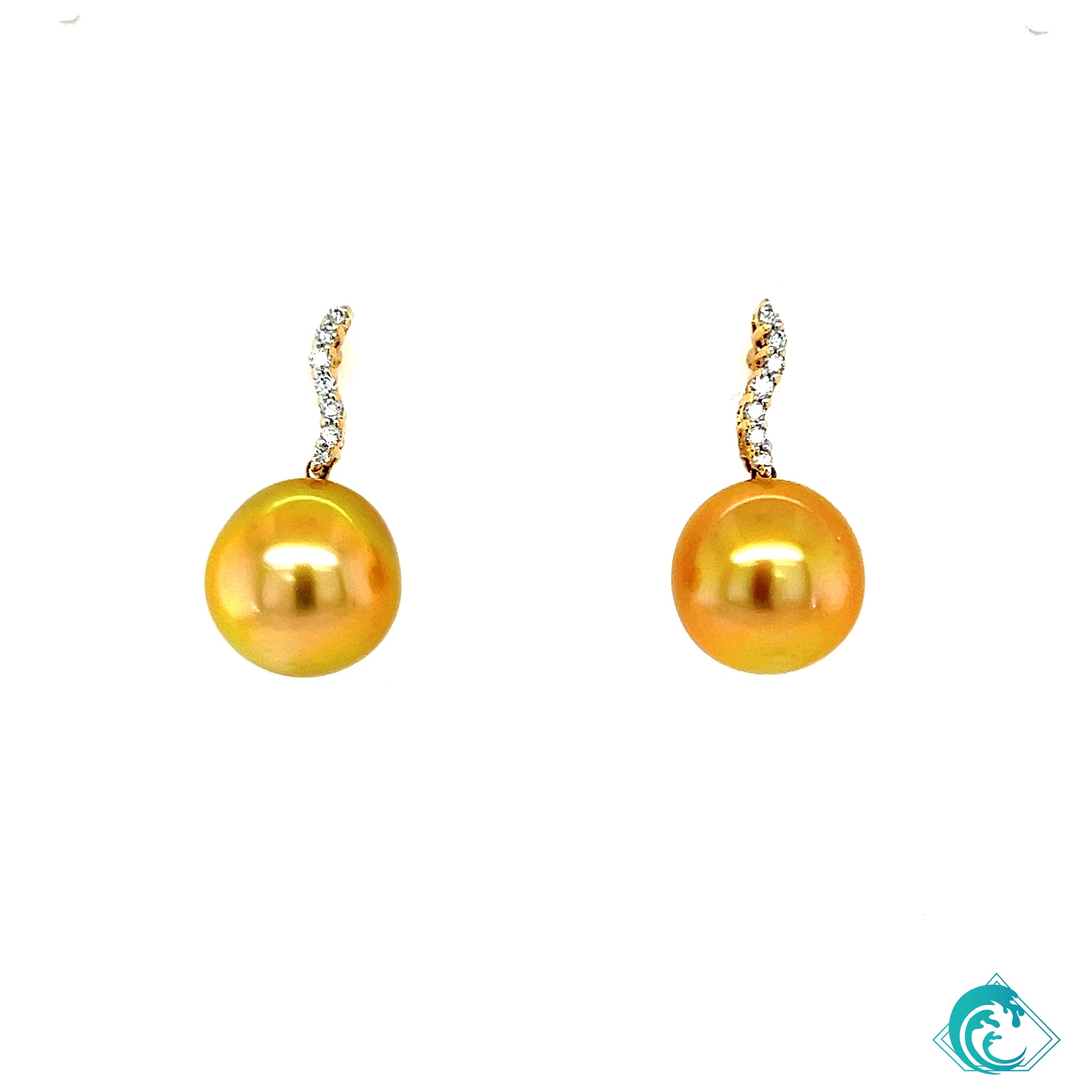 14KY Golden Indonesian Pearl Diamond Earrings