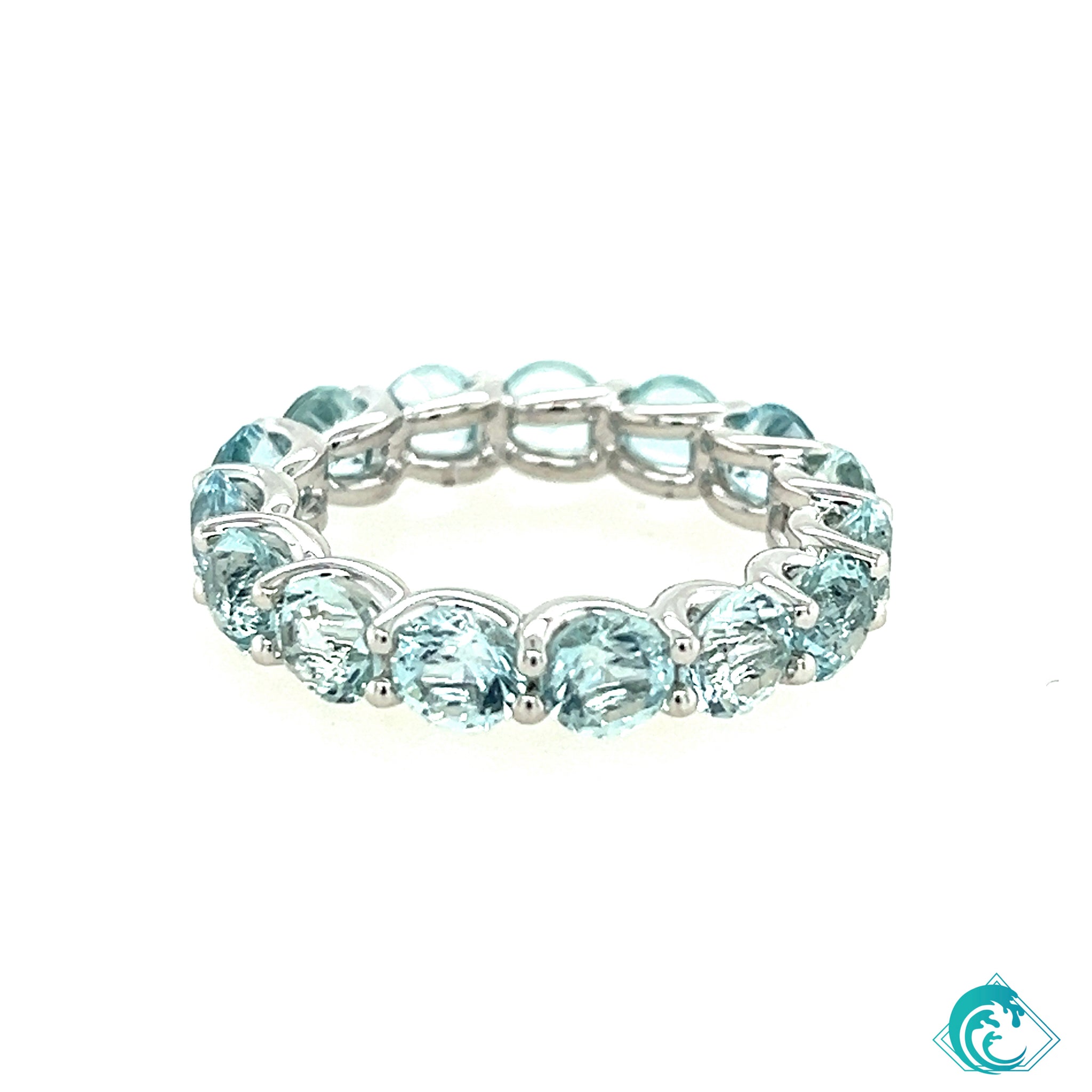 14KW Round Aquamarine Eternity Band