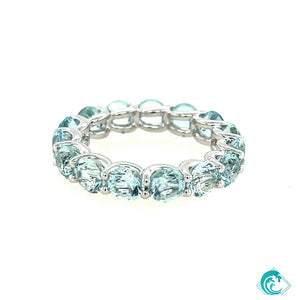 14KW Round Aquamarine Eternity Band