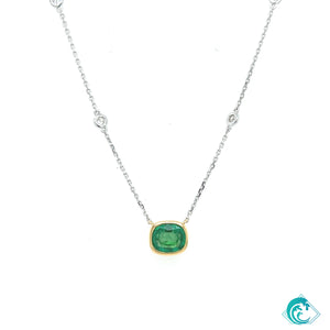 18KWY Two Tone Emerald & Diamond Necklace