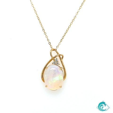 14KY Oval Ethiopian Opal Diamond Pendant