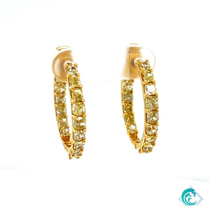 18KY Natural Fancy Yellow Diamond Hoop Earrings