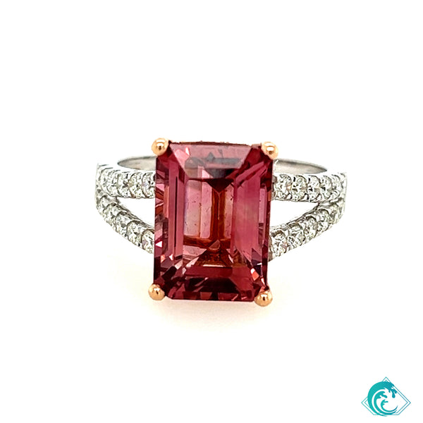 14K Two-Tone Gold Pink Tourmaline Ring