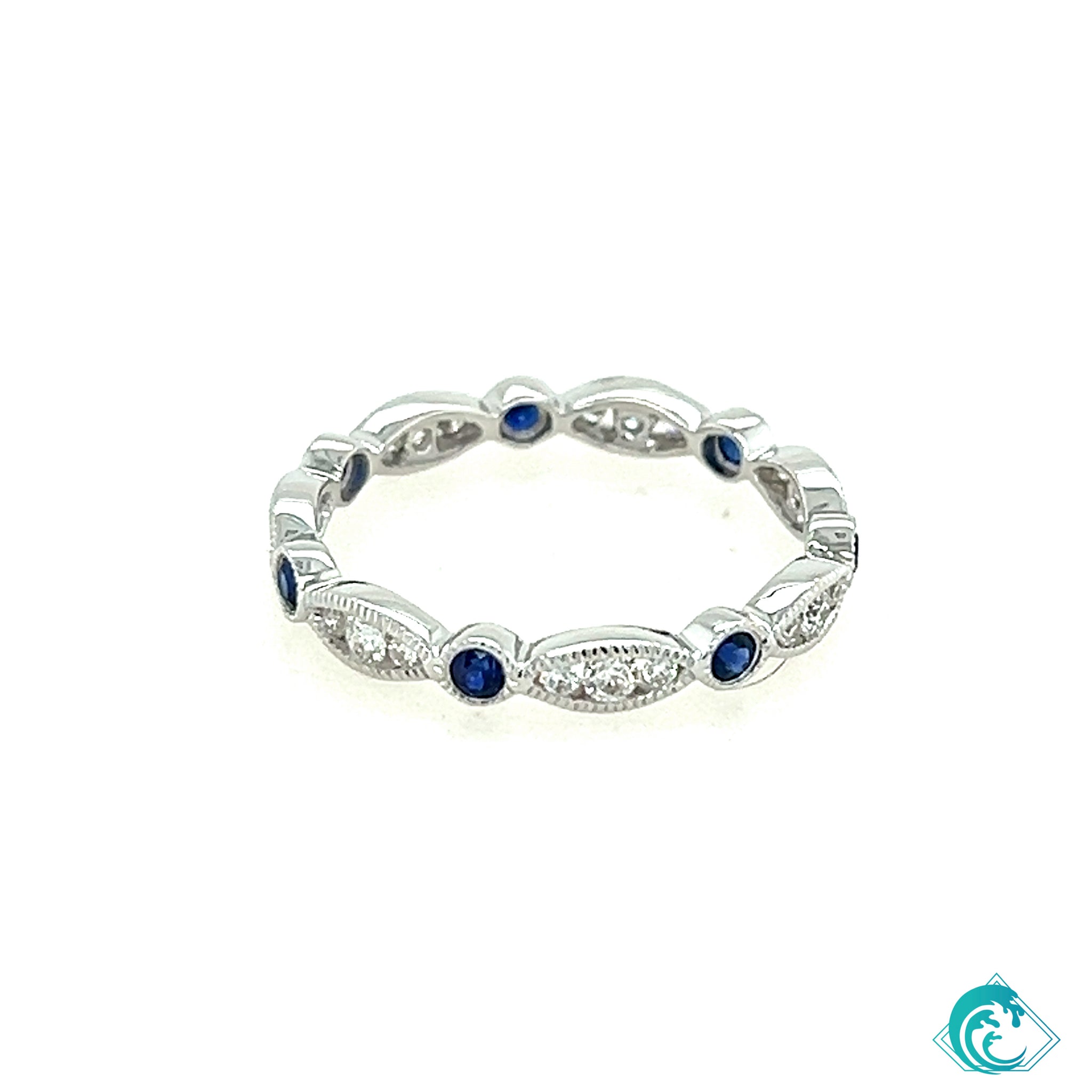 18KW Blue Sapphire & Diamond Eternity Band