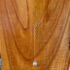 14KY South Sea White Pearl & Diamond Lariat