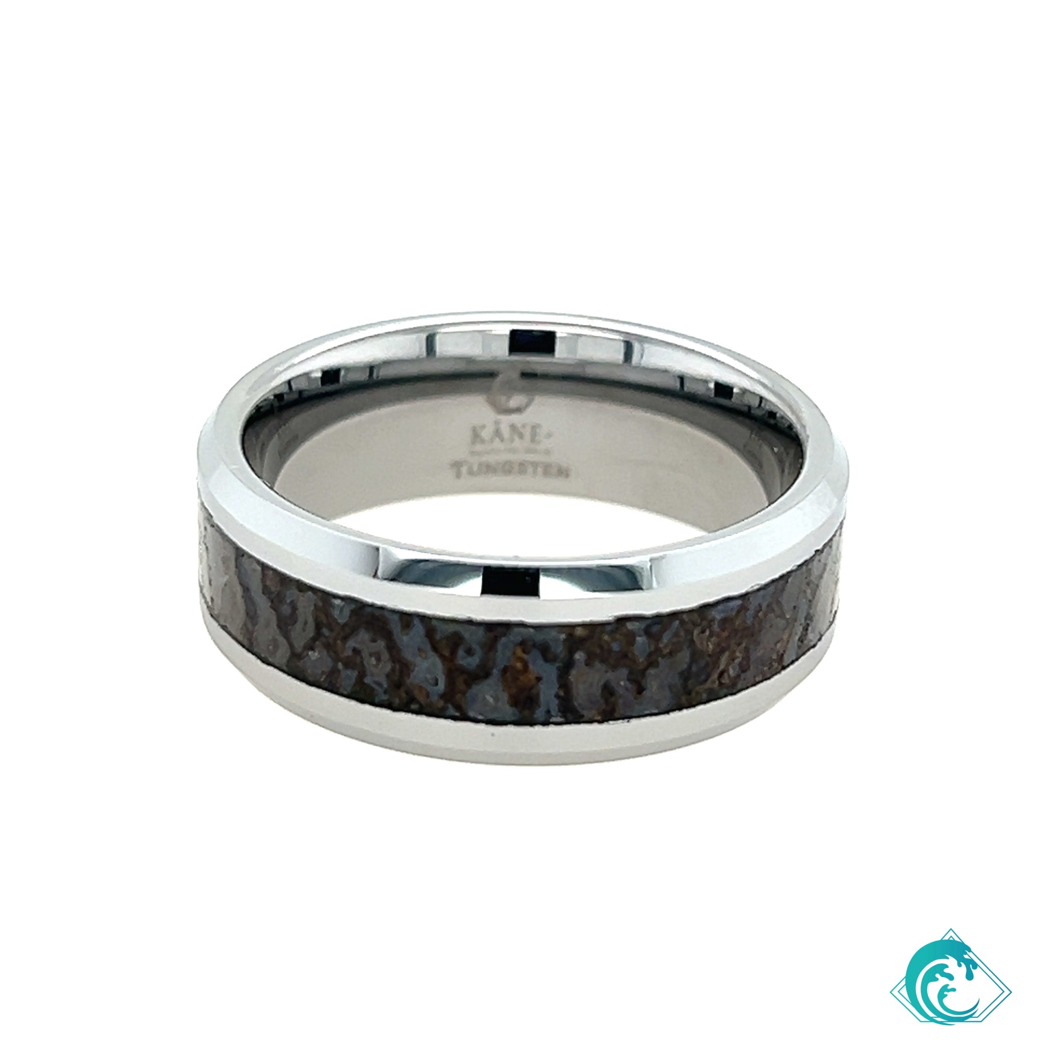 8MM Tungsten Grey Dino Bone Inlay Band