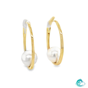 14KY White Freshwater Pearl Hoop Earring