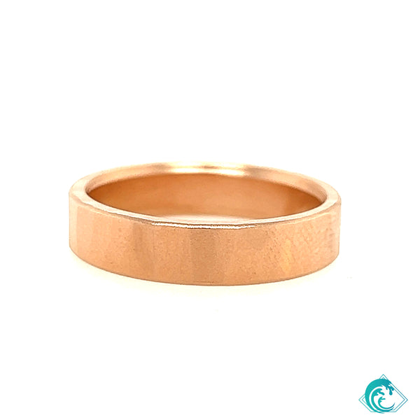 14K Rose Gold Flat Hand Forged 5mm Band