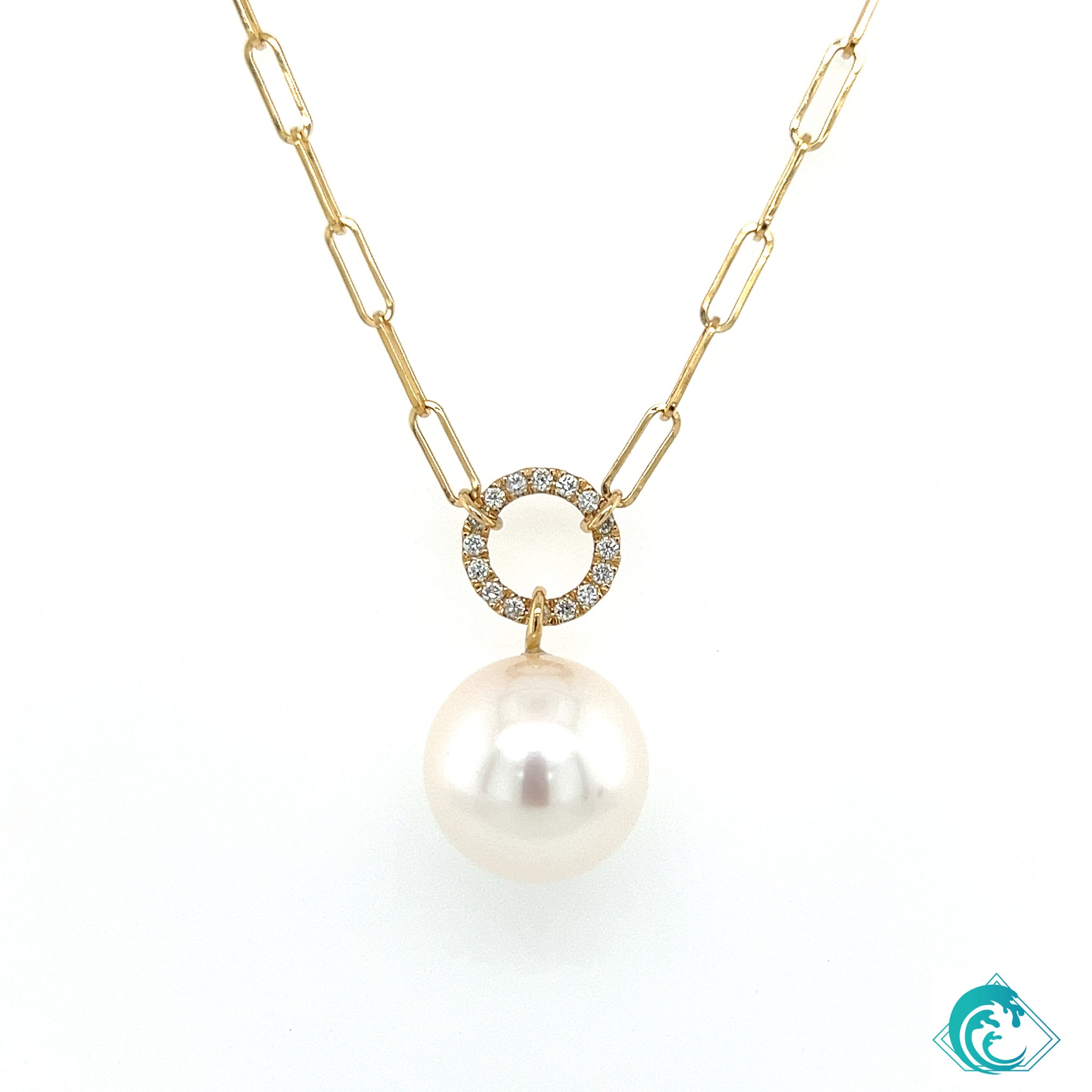 18KY Freshwater Pearl Paperclip Diamond Necklace