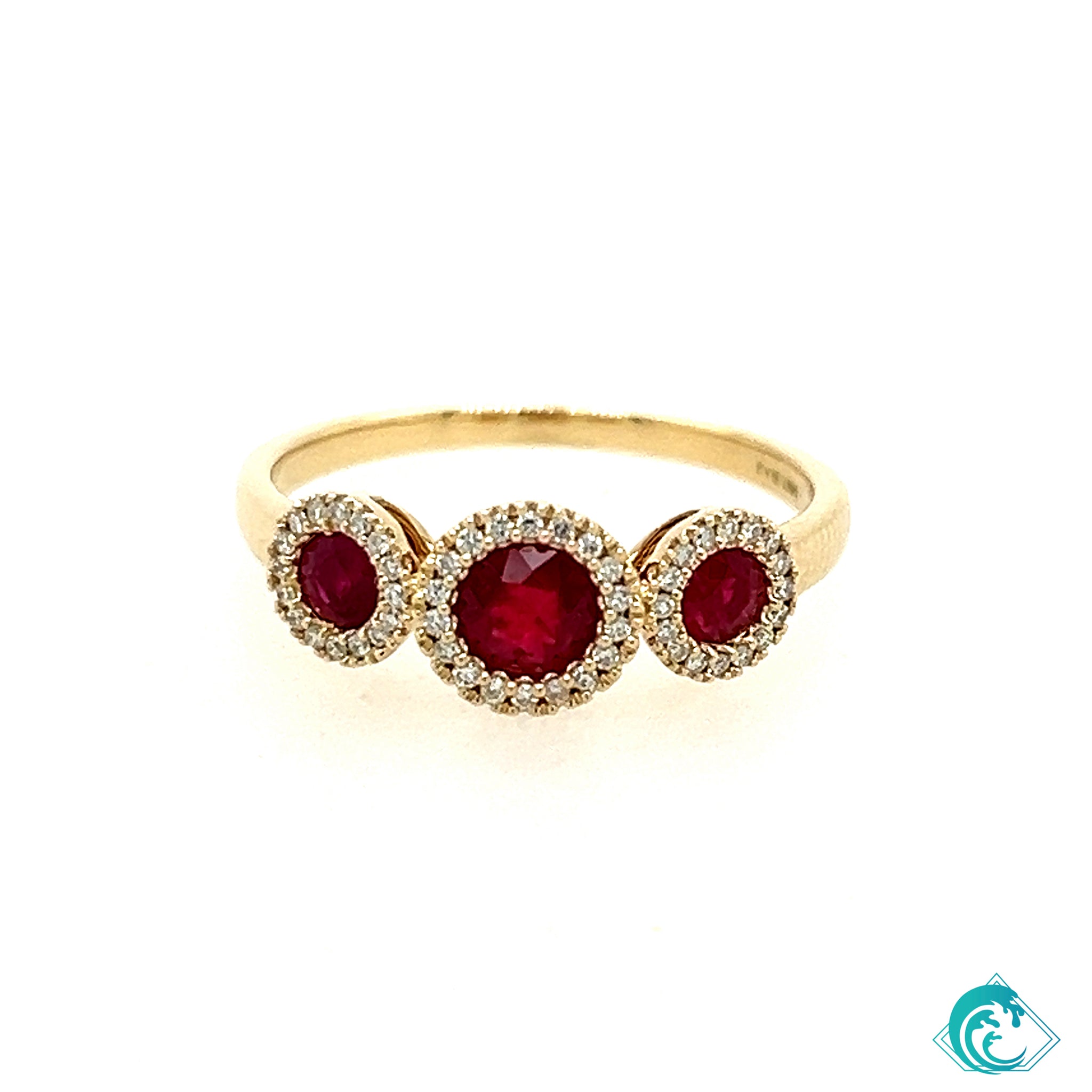 14K YG 3 Stone Ruby Ring