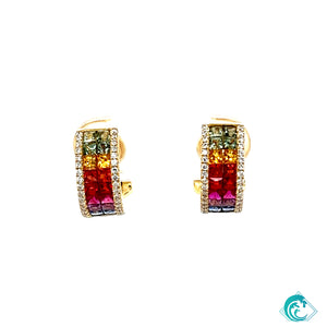 14KY Rainbow Sapphire French Clip Earrings