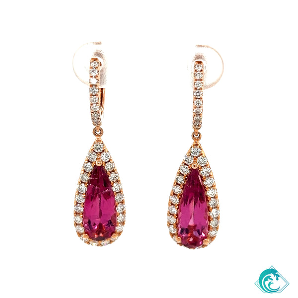 14KR Pink Tourmaline Drop Earrings