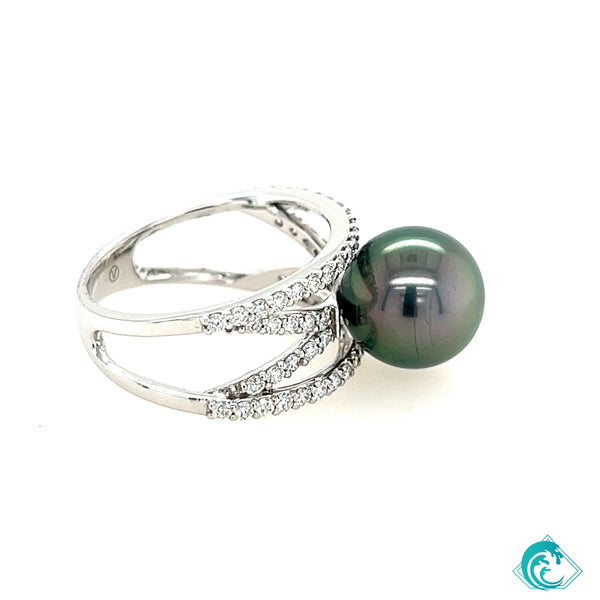 14KW Tahitian Pearl Gina Diamond Ring