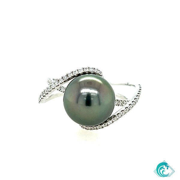 14KW Tahitian Pearl & Diamond Ring