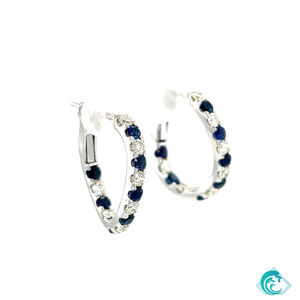 14KW Sapphire & Diamond Hoop Earrings