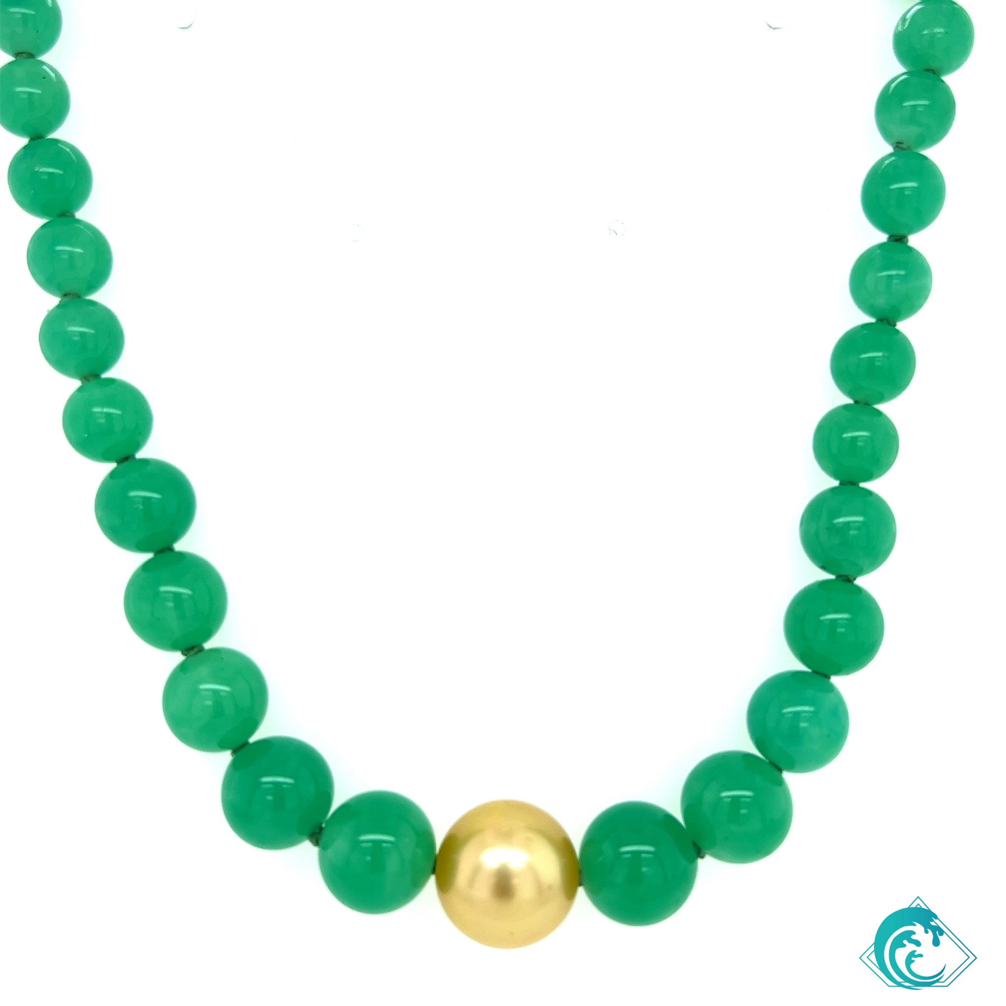Chrysoprase & Golden Pearl Necklace