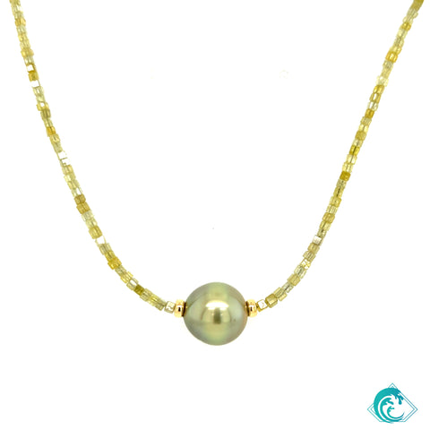 14KY Yellow Diamond & Rare Tahitian Pearl Necklace