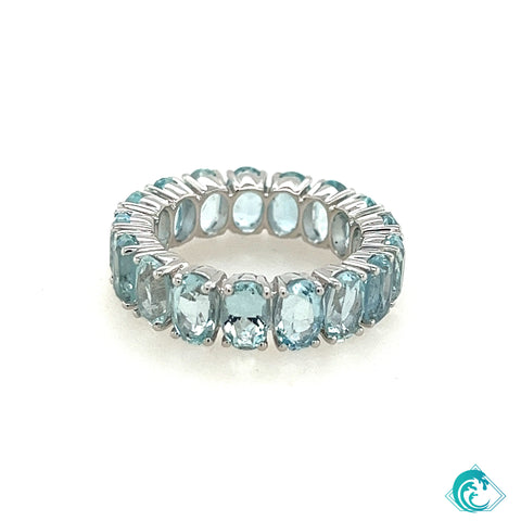 14KW Oval Aquamarine Eternity Band