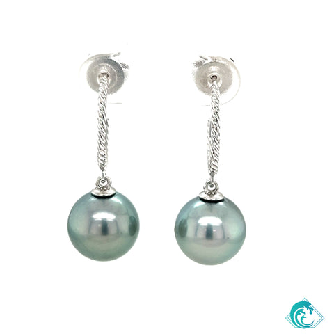 14KW Tahitian Pearl Twisted Hoop Earrings