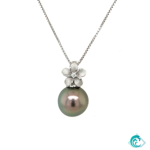 18KW Plumeria & Tahitian Pearl Enhancer Pendant