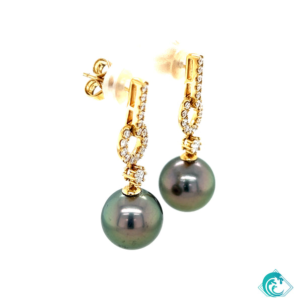 18KY Tahitian Pearl Diamond Circle Earrings