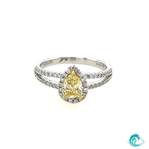 18KW Natural Pear Yellow Diamond Ring