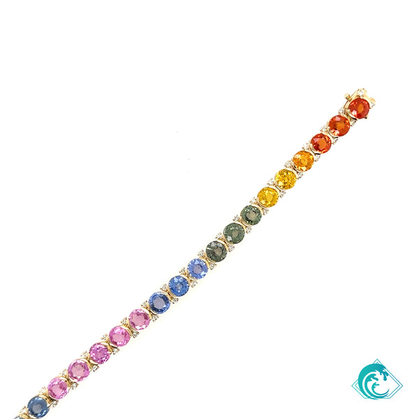 14KY Rainbow Multicolored Sapphire & Diamond Bracelet