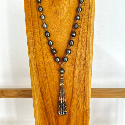 Vermeil Tahitian Pearl & Gemstone Tassel Necklace