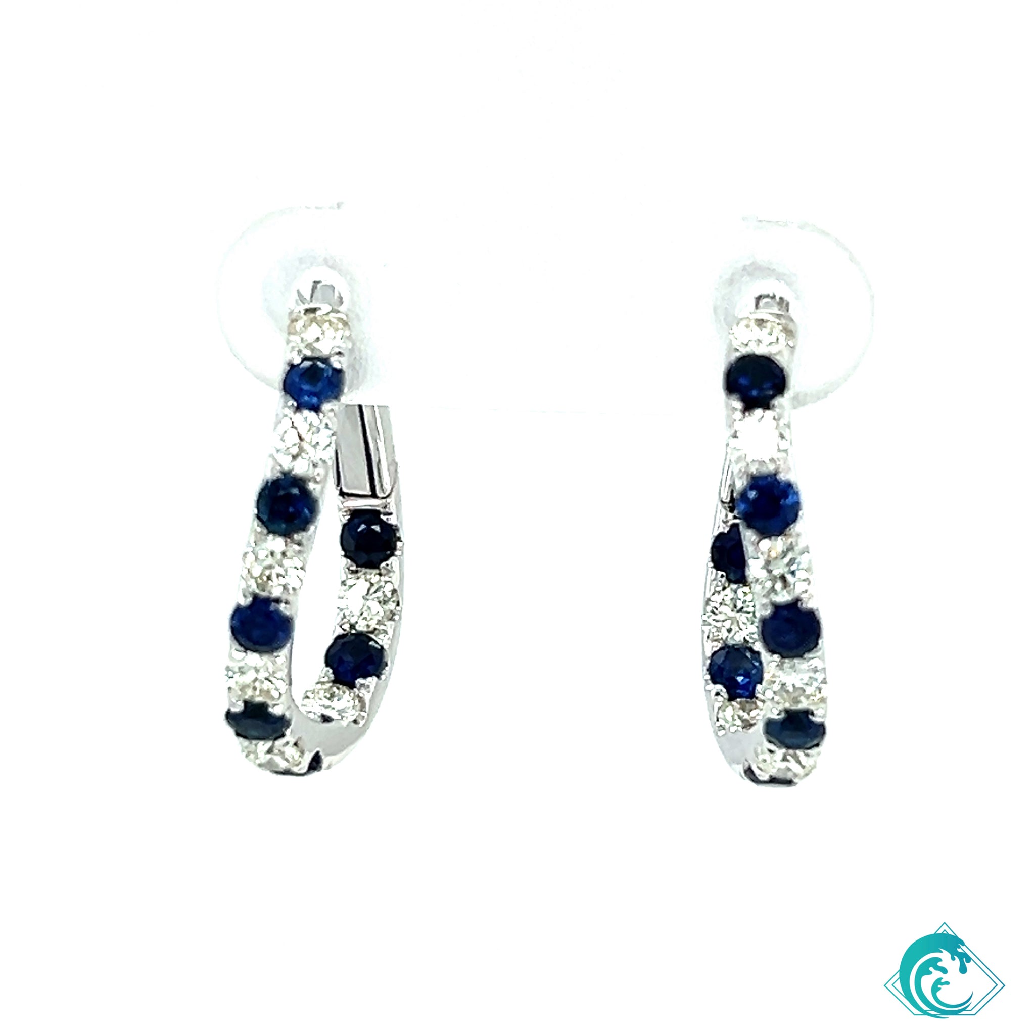 14KW Sapphire & Diamond Hoop Earrings