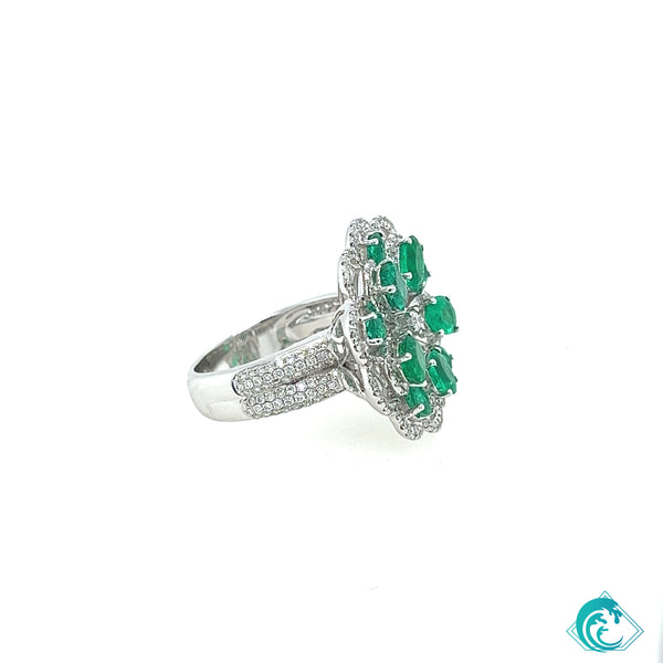 18KW Fancy Emerald Cocktail Diamond Ring