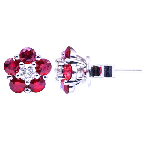 18K WG Ruby Flower Stud Earrings