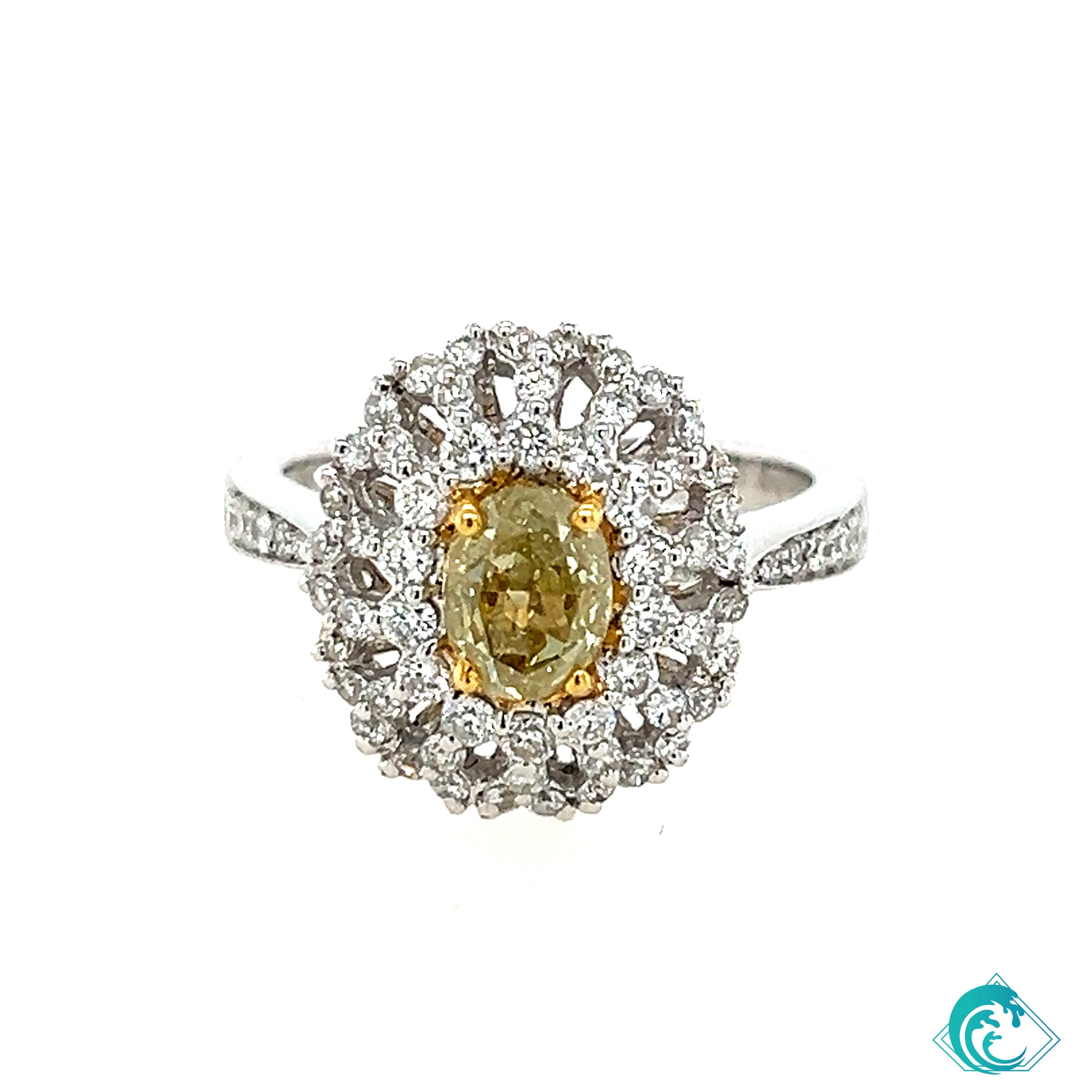 18KW Art Deco Yellow Diamond Ring