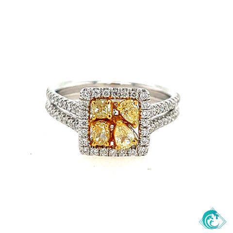 18KW Natural Fancy Cut Yellow Diamond Ring