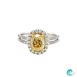 18KW Natural Yellow Diamond Engagement Ring GIA