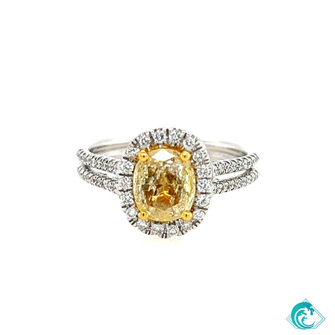 18KW Natural Yellow Diamond Engagement Ring GIA