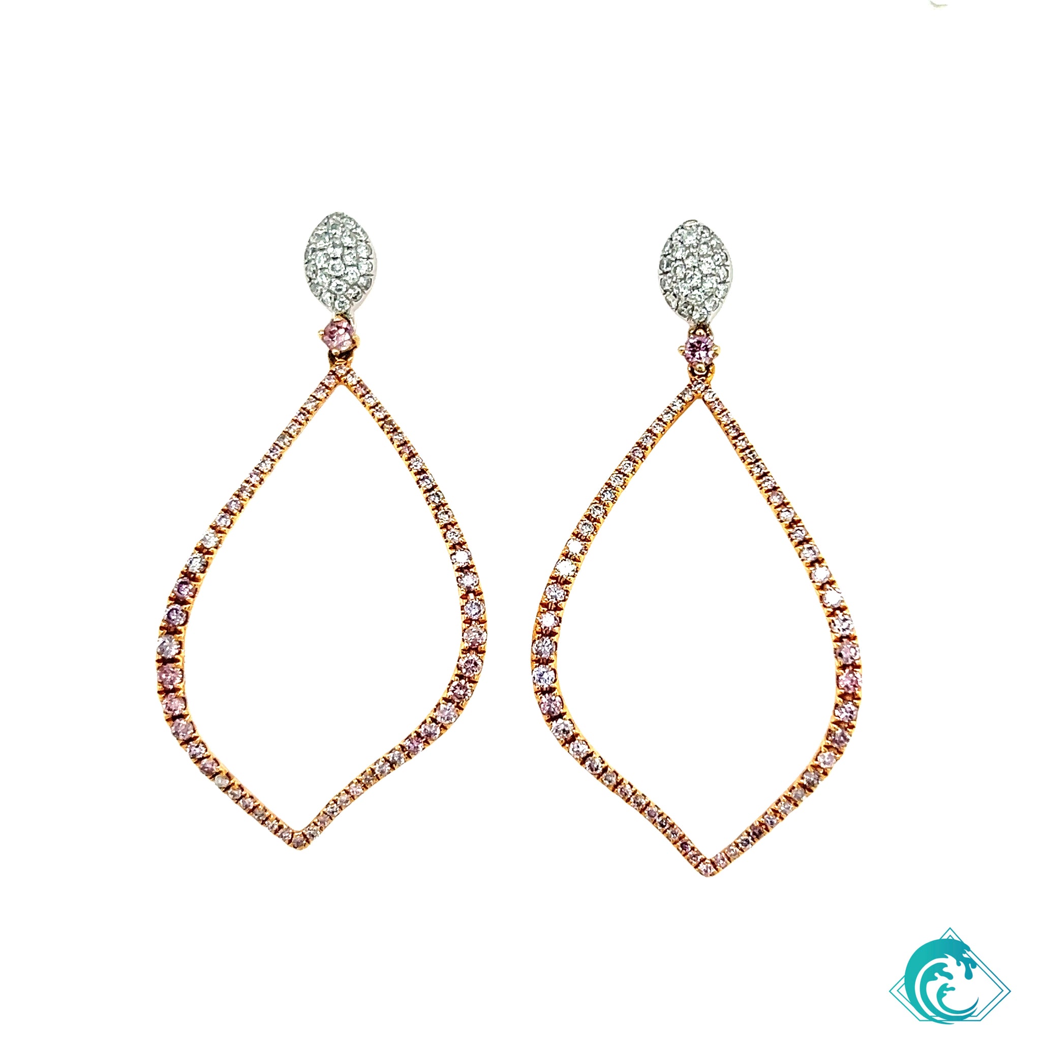 18K Two Tone Pink Diamond Petal Earrings