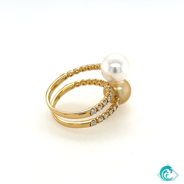 18KY South Sea Golden & Indonesian Pearl Diamond Ring