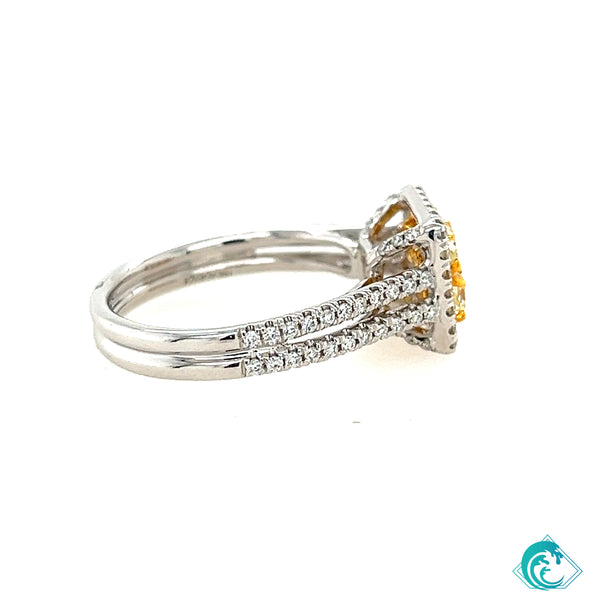 18KW Natural Fancy Cut Yellow Diamond Ring