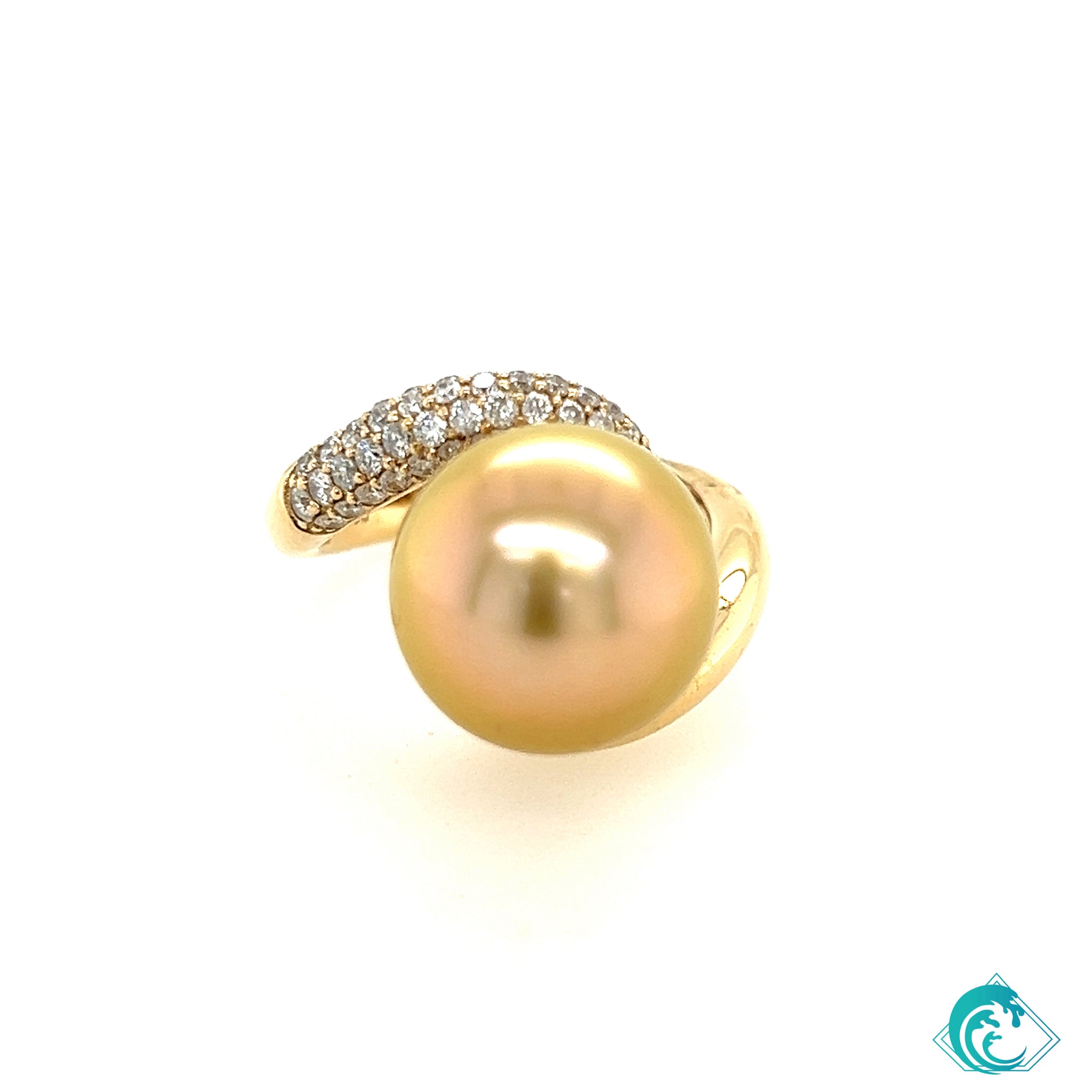 14KY Golden Indonesian Pearl Diamond Ring